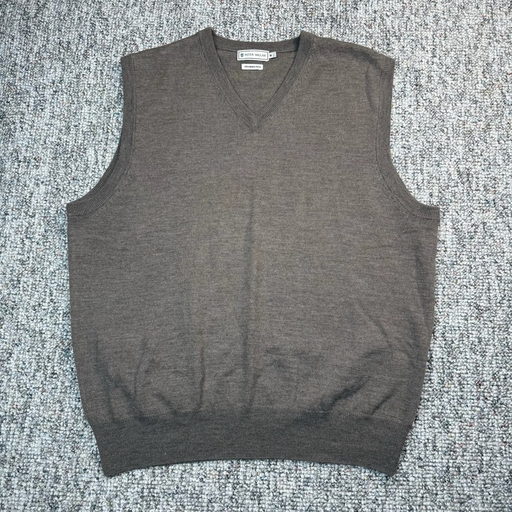 Peter Millar Sweater Vest Mens Medium Preppy Golf 100% Merino Wool Brown